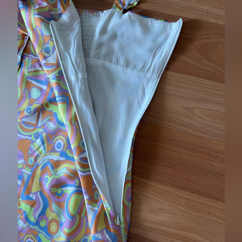 Olivia Rubin Amaya Abstract Print Midi Slip Multicolor Ruffle Dress Size 14 - Picture 12 of 15